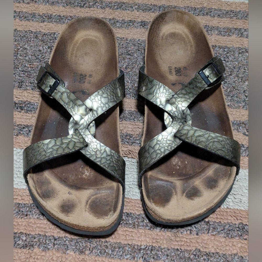 Birkis By Birkenstock Ladies Grey Snake Print Sandals Size L9 M7